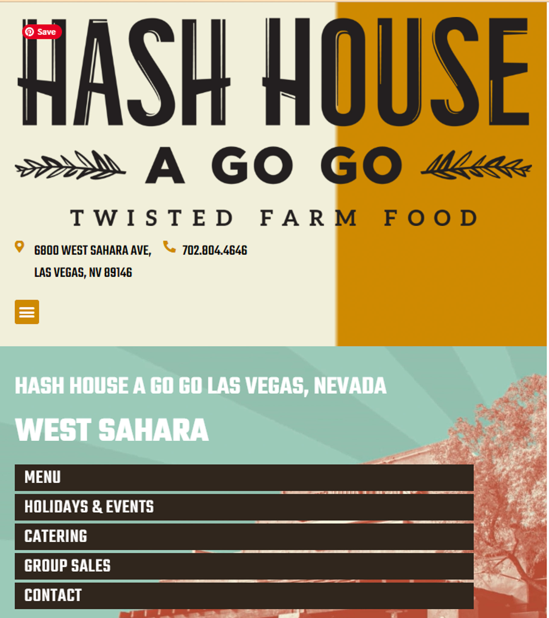 Hash House A Go Go restaurant web header with address