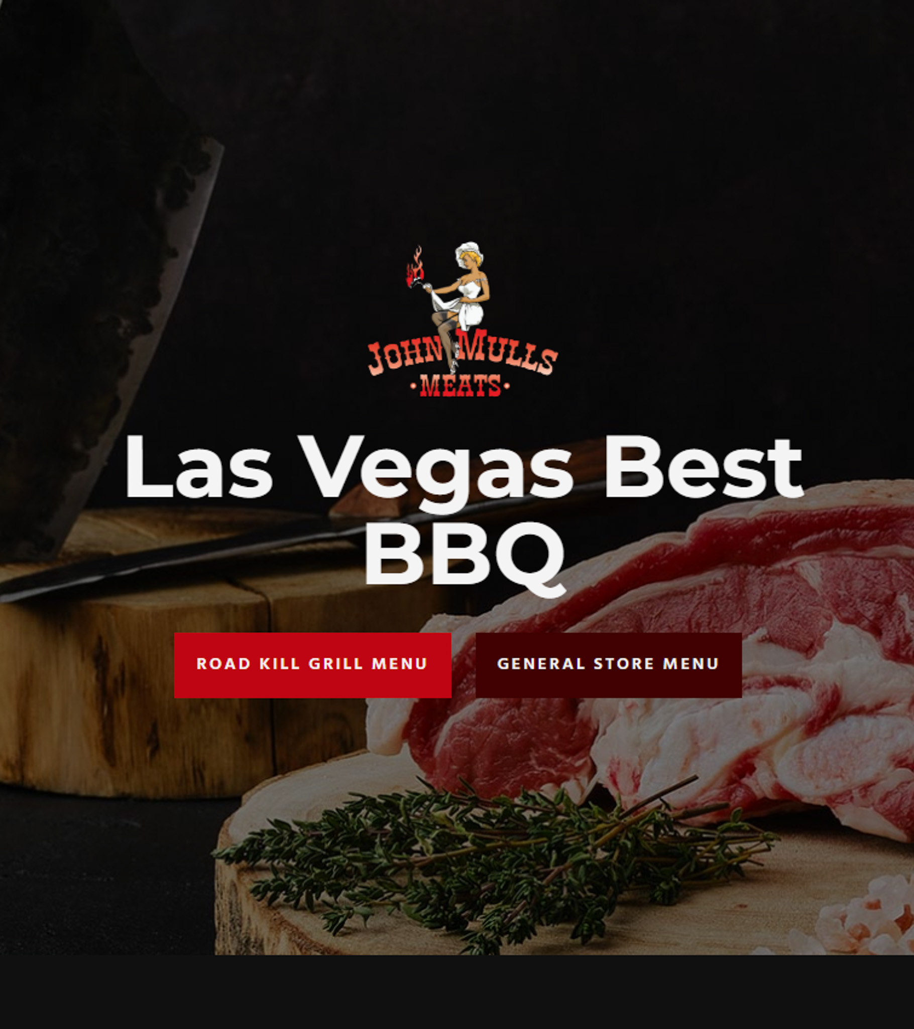 John Mull’s Meats homepage showing Las Vegas BBQ branding